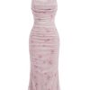 Women's Floral Print Ruched Sleeveless Cami Dress Fishtail Bodycon Midi Dress