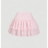 Women's Layered Ruffle Mini Skirt Floral Embroidered Elastic Waist A Line Skirt
