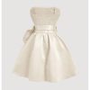 Women's Bow Front Satin Homecoming Dresses Sleeveless Party Cocktail Gowns