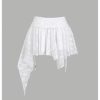 Women's Flowy Drawstring Lace Mini Skirt Ruched Asymmetrical Ruffle Y2k Raved Short Skirts