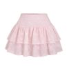 Women's Layered Ruffle Mini Skirt Floral Embroidered Elastic Waist A Line Skirt