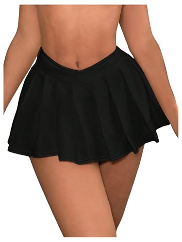 Women's V-Shaped Waist Low Waisted Skirts Pleated A Line Mini Skirt