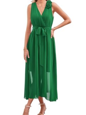 Womens 2025 Summer Wedding Guest Bridesmaid V Neck Sleeveless Long Formal Evening Party Maxi Dress
