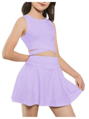 Girl's Workout Outfits Crisscross Crop Tank Top and Flare Skort Skirt Set