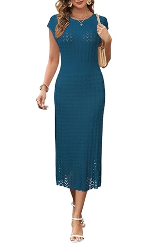 Women Fall 2025 Teacher Outfits Church Midi Cap/Long Sleeve Hollow Knit Modest Business Casual Sweater Dress