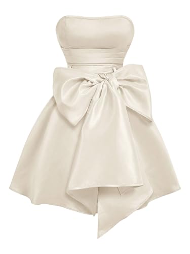 Women's Bow Front Satin Homecoming Dresses Sleeveless Party Cocktail Gowns