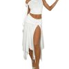 Women's 2 Piece Outfits Asymmetrical Neck Sleeveless Top and Split Thigh Ruffle Midi Skirt Set