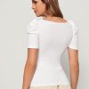 Women's Puff Sleeve Square Neck Short Sleeve Elegant Tee Top
