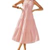 Women's 2024 Summer Midi Dresses Sleeveless Crewneck Beach Boho Casual Loose Long Flowy Tiered Sundress with Pockets