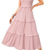Women's 2025 Summer Wedding Guest Dress Ruffle Sleeve Smocked Square Neck Long Flowy Tiered Maxi Sundress