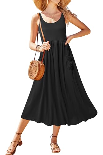 Women's 2024 Summer Sundresses Casual Beach Vacation Outfits Long Flowy Sleeveless Tank Maxi Dress with Pockets