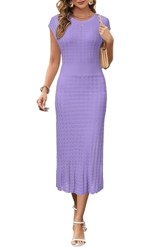 Women Fall 2025 Teacher Outfits Church Midi Cap/Long Sleeve Hollow Knit Modest Business Casual Sweater Dress