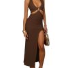 Women's Cut Out Halter Bodycon Dress Backless Side Slit Prom Long Dresses