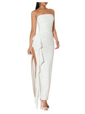 Women's Ruffle High Split Strapless Bodycon Dress Cocktail Wedding Party Maxi Dresses