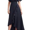 Long Formal Dresses for Women Elegant V Neck Wrap Ruffle Cocktail Wedding Guest Dress Evening Party Gown
