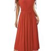 Womens 2025 Summer Drawstring Cap Sleeve Boat Neck Smocked Casual Vacation Outfits Vestidos Midi Dress