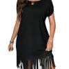 Women's Plus Size Round Neck Short Sleeve Fringe Hem Dress Casual Dresses