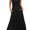 Women's 2025 Summer Dress Vacation V Neck Sleeveless Midi Dress Tiered Tank Swing Sundress with Pockets
