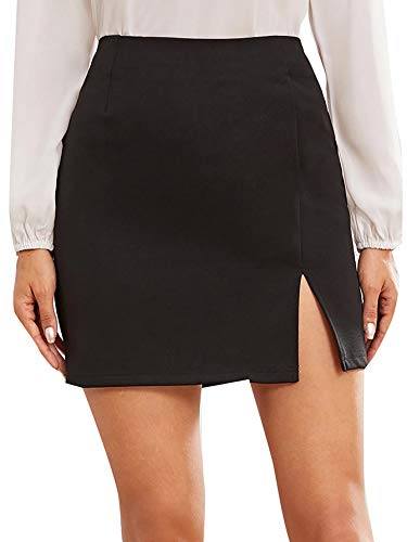 Women's Summer Solid Split Hem Zip Back Mini Workwear Skirt