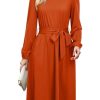 Womens Long Sleeve Casual Dresses 2025 Business Work Teacher Fall Church Belted A Line Flowy Midi Dress