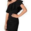 Girl's One Shoulder Ruffle Trim Flounce Sleeve Pencil Party Birthday Dress