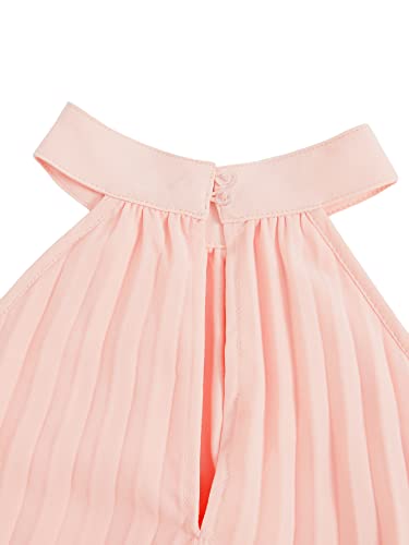 Girl's Sleeveless Pleated Halter Dress Casual Button Back Dresses