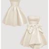 Women's Bow Front Satin Homecoming Dresses Sleeveless Party Cocktail Gowns