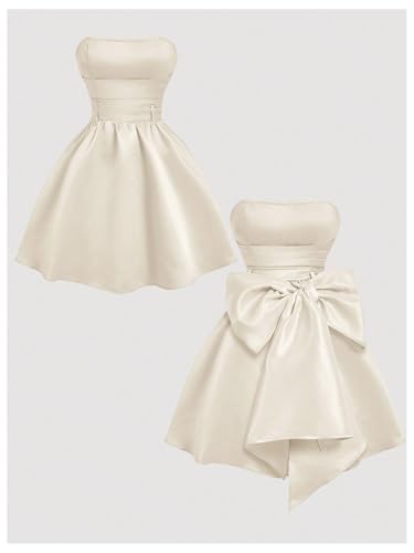 Women's Bow Front Satin Homecoming Dresses Sleeveless Party Cocktail Gowns