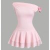 Women's Off Shoulder Layered Ruffle Dress 3D Flower Asymmetrical Flared Mini Dresses