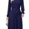 Womens Long Sleeve Casual Dresses 2025 Business Work Teacher Fall Church Belted A Line Flowy Midi Dress