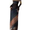 Women's Off Shoulder Long Bell Sleeve Dress Printed Ruched Dresses