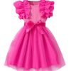 Toddler Girl's Bow Ruffle Cap Sleeve Mesh Dress Birthday Party Belted Swing Dresses