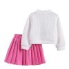 Toddler Girl's 2 Piece Outfits 3D Flower Button Down Cardigan and Pleated Aline Skirts Set