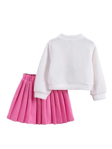 Toddler Girl's 2 Piece Outfits 3D Flower Button Down Cardigan and Pleated Aline Skirts Set