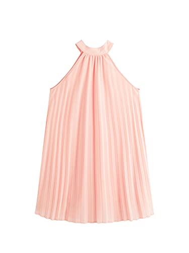 Girl's Sleeveless Pleated Halter Dress Casual Button Back Dresses