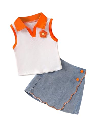 Toddler Girl's 2 Piece Outfits Floral Patched Collar Tank Wrap Skirt Shorts Set Summer Outfits