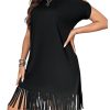 Women's Plus Size Round Neck Short Sleeve Fringe Hem Dress Casual Dresses