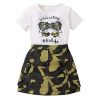 Girl's 2 Piece Outfits Letter Graphic Print Short Sleeve T-Shirt and Camo Print Cargo Skirt Set