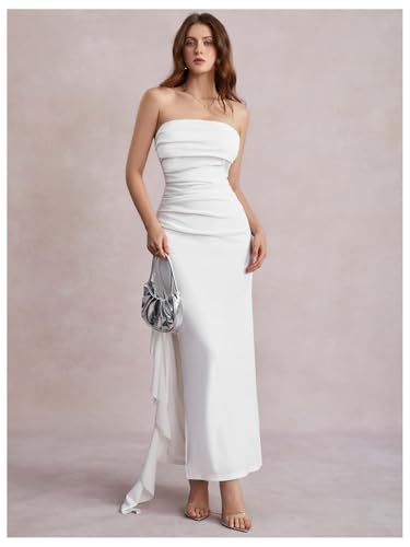 Women's Ruffle High Split Strapless Bodycon Dress Cocktail Wedding Party Maxi Dresses