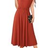Womens 2025 Summer Drawstring Cap Sleeve Boat Neck Smocked Casual Vacation Outfits Vestidos Midi Dress