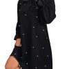 Women's Plus Size Pearl Beaded Tie Neck Long Sleeve Casual Work Short Dress