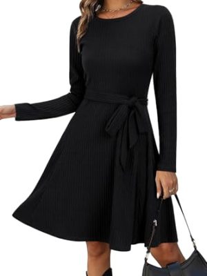 Women's Long Sleeve Fall Teacher Dresses 2025 Work Casual Knit Pockets Winter Sweater Dress Trendy