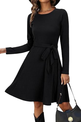 Women's Long Sleeve Fall Teacher Dresses 2025 Work Casual Knit Pockets Winter Sweater Dress Trendy