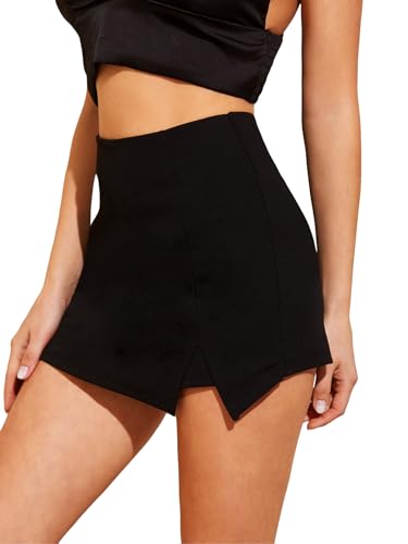 Women's Contrast Binding Knot Side Mid Waist Asymmetrical Skirt Shorts