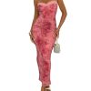 Women's Floral Print Sleeveless Bodycon Dress Lace Up Split Back Long Cami Dress
