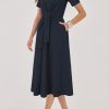 Womens Wear to Work Teacher Business Casual Outfits Long Dresses Tie Waist Shirt Dress Attire with Pockets
