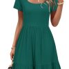 Women 2025 Summer Dress Square Neck Formal Short Sleeve Business Casual Outfits Ruffle Spring Pockets Sundress
