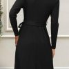 Womens 2025 Fall Dresses Teacher Church Business Casual Work Outfits Knit Midi Sweater Pockets Belt Dress