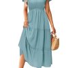 Women's 2025 Summer Boho Maxi Dresses Flutter Short Sleeve V Neck Casual Beach Wedding Guest Vacation Long Dress