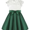 Toddler Girl's Lace Mock Neck Cap Sleeve Dress Belted A Line Flared Dresses